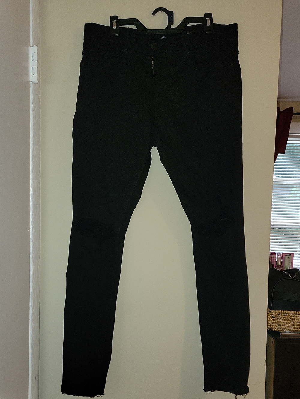 Sea Men's Black Skinny Jeans - Distressed Knee Detail